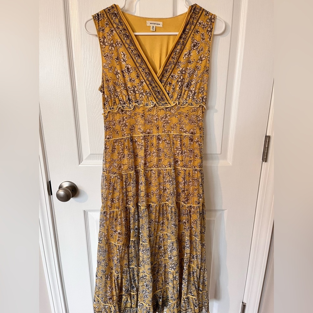 Max Studio -Yellow floral midi dress, empire waist